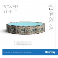 Bestway 56966 BW Каркасный бассейн Power Steel 488x122см "Камень" 19480л, фил.-нас. 5678л/ч, лестн., тент, попл.-доз.